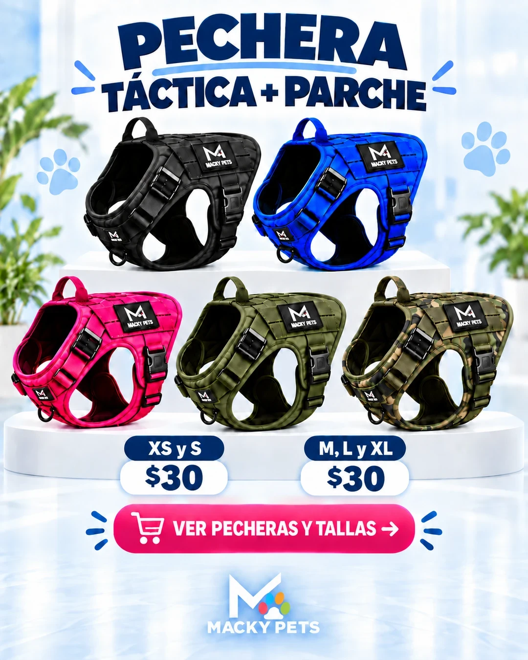 Pechera Táctica Mackypets con parche: todas las tallas $30