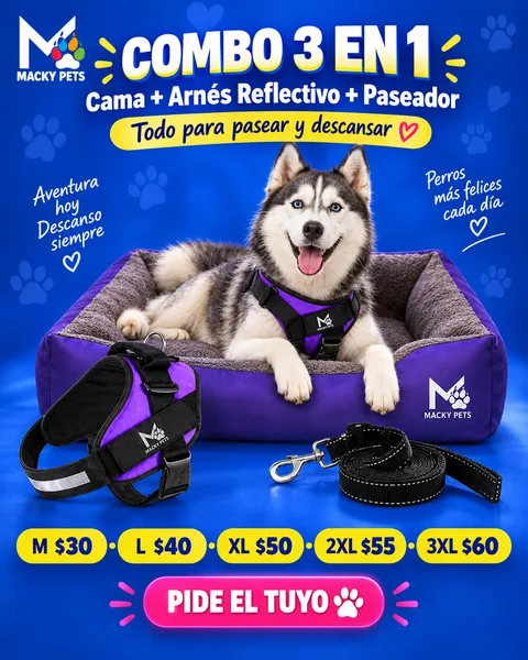 Super Combo 3 en 1: cama, arnés reflectivo y correa sencilla